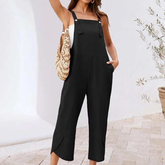 Womens Cotton Adjustable Casual Summer Bib Overalls Jumpsuits with Pockets - Picture 5 of 8